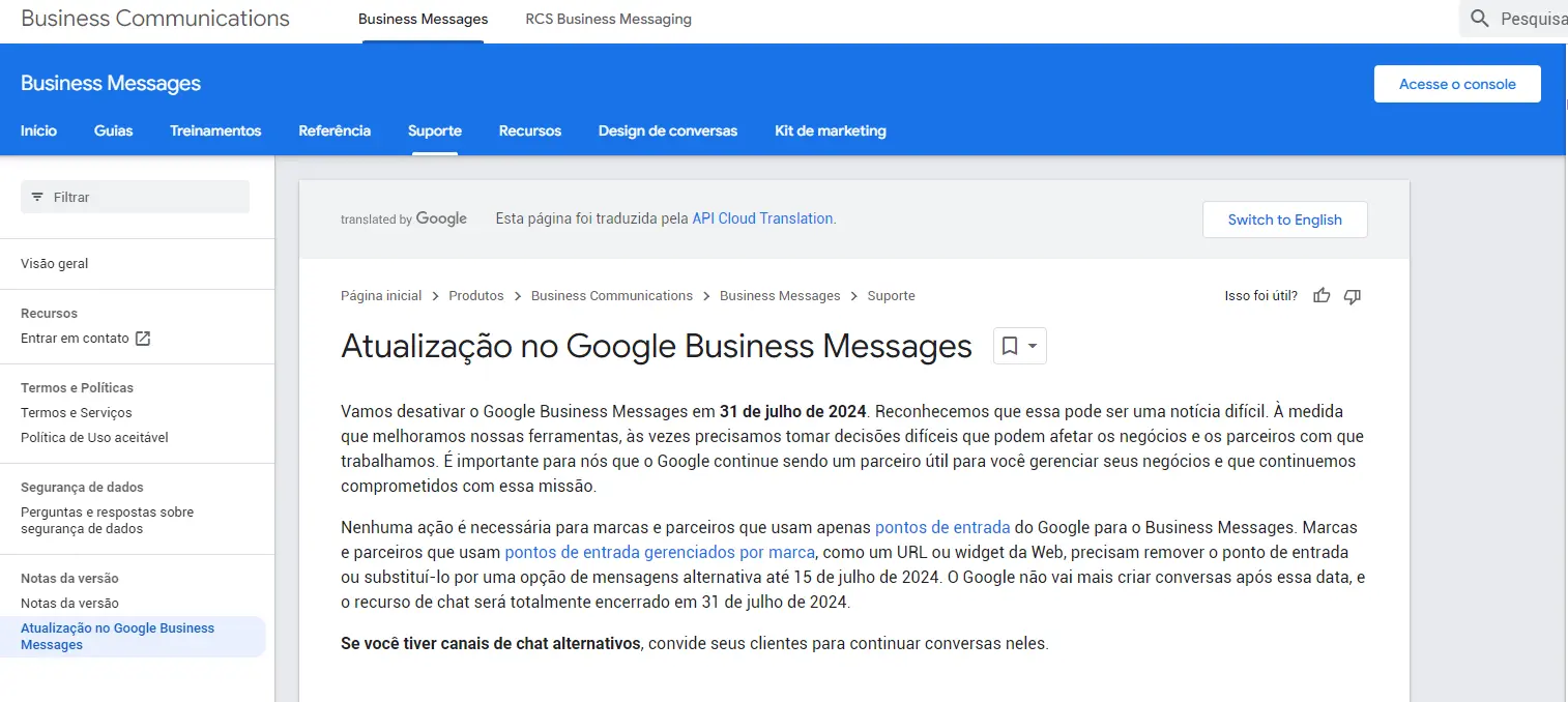 atualizacao google business messages